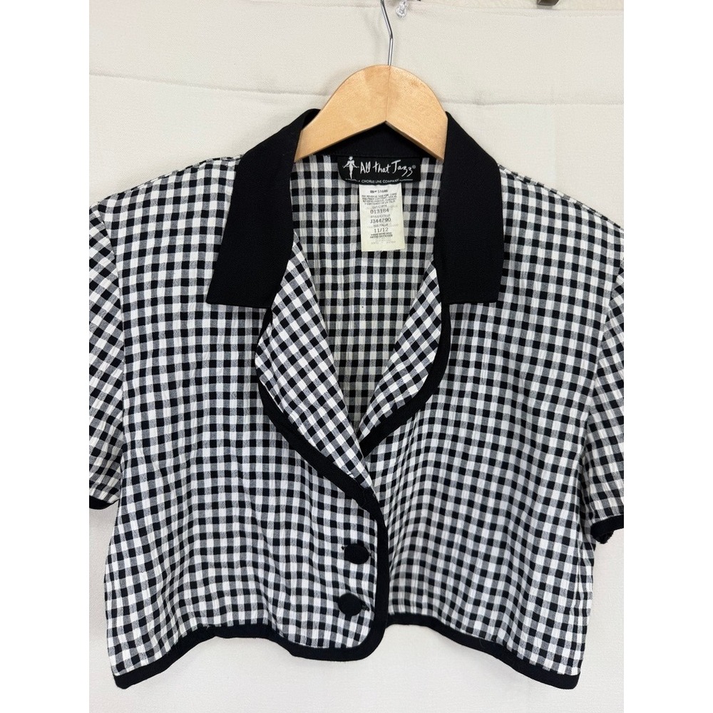 All That Jazz Vintage Gingham Cropped Jacket 11/12 Black White 90s Short Sleeve